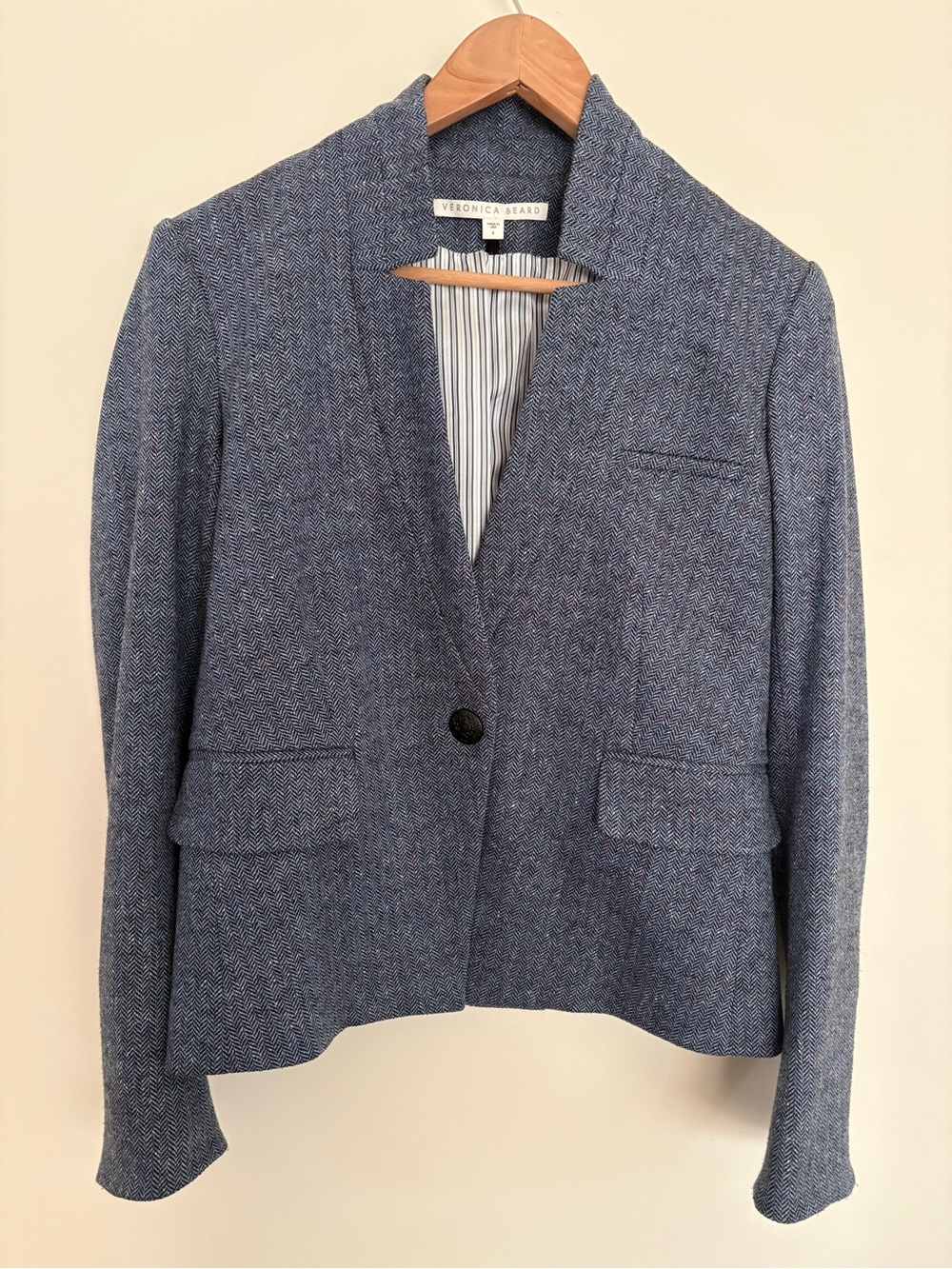 Veronica Beard Celina Upcollar Dickey Herringbone Wool Blend Blazer Blue Sz 4